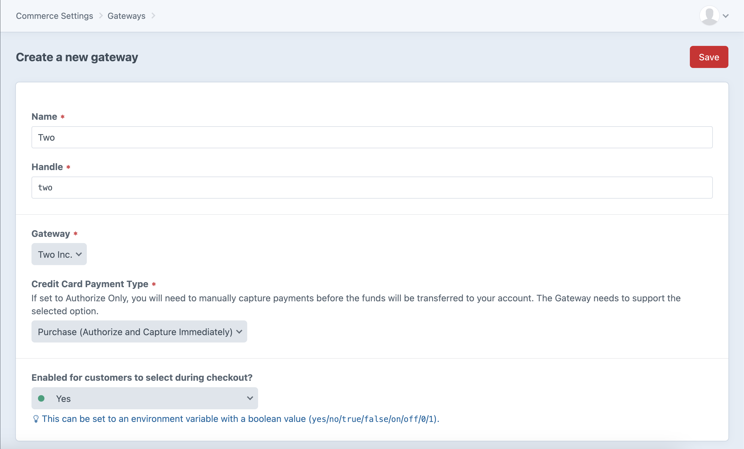 Gateway configuration