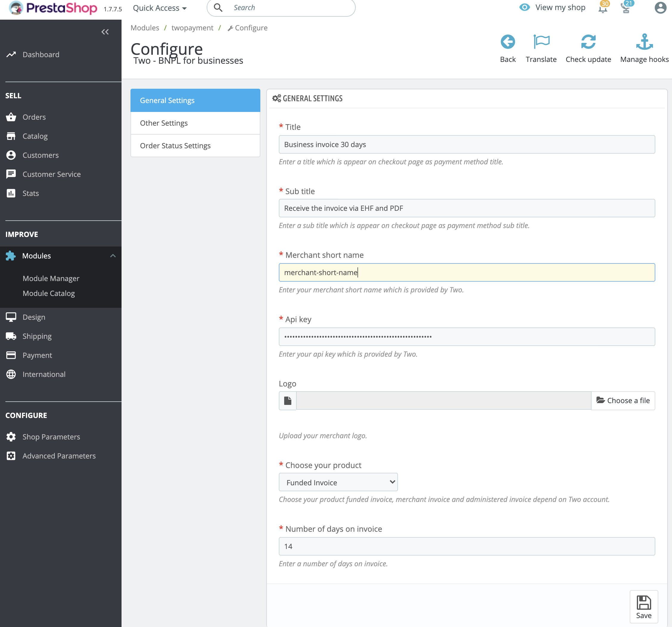 General settings
