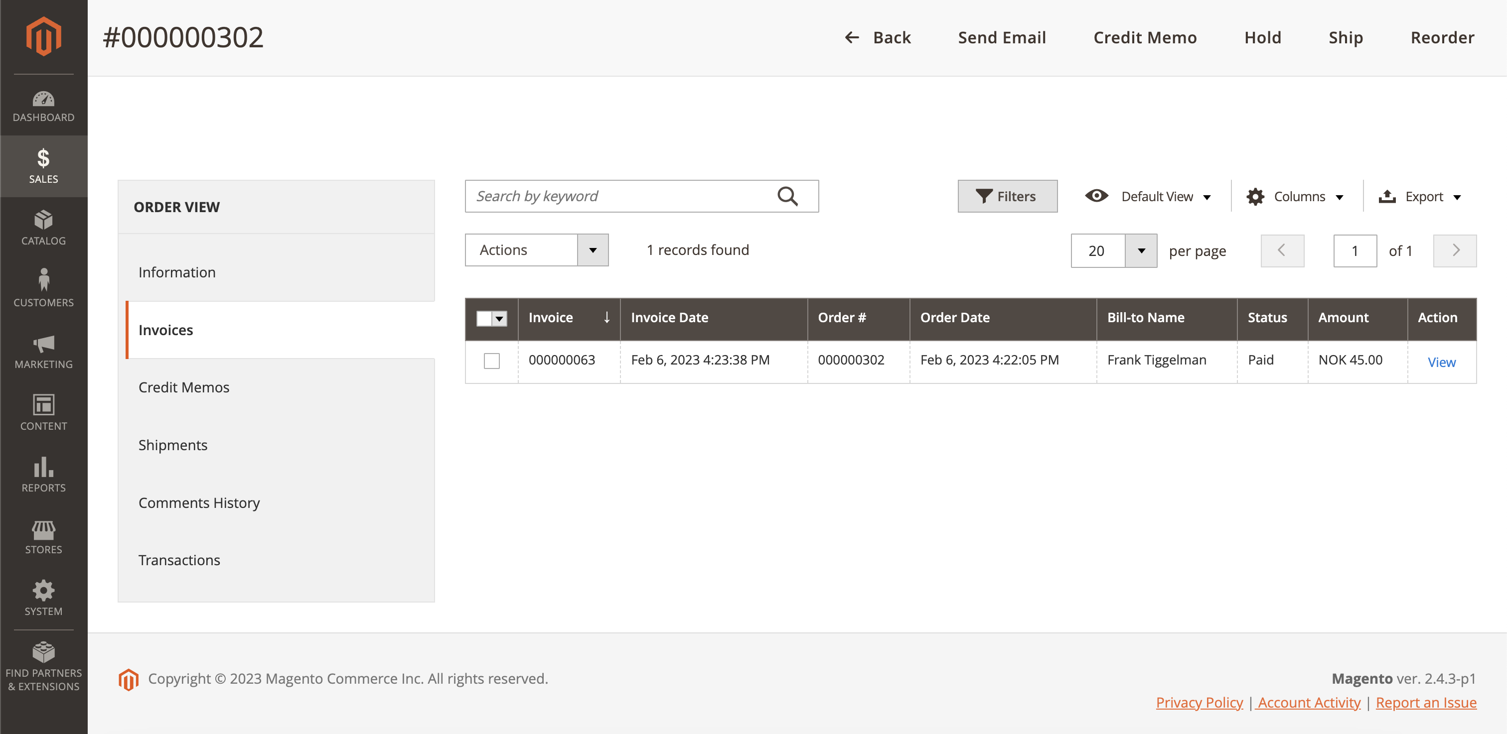 Magento invoice