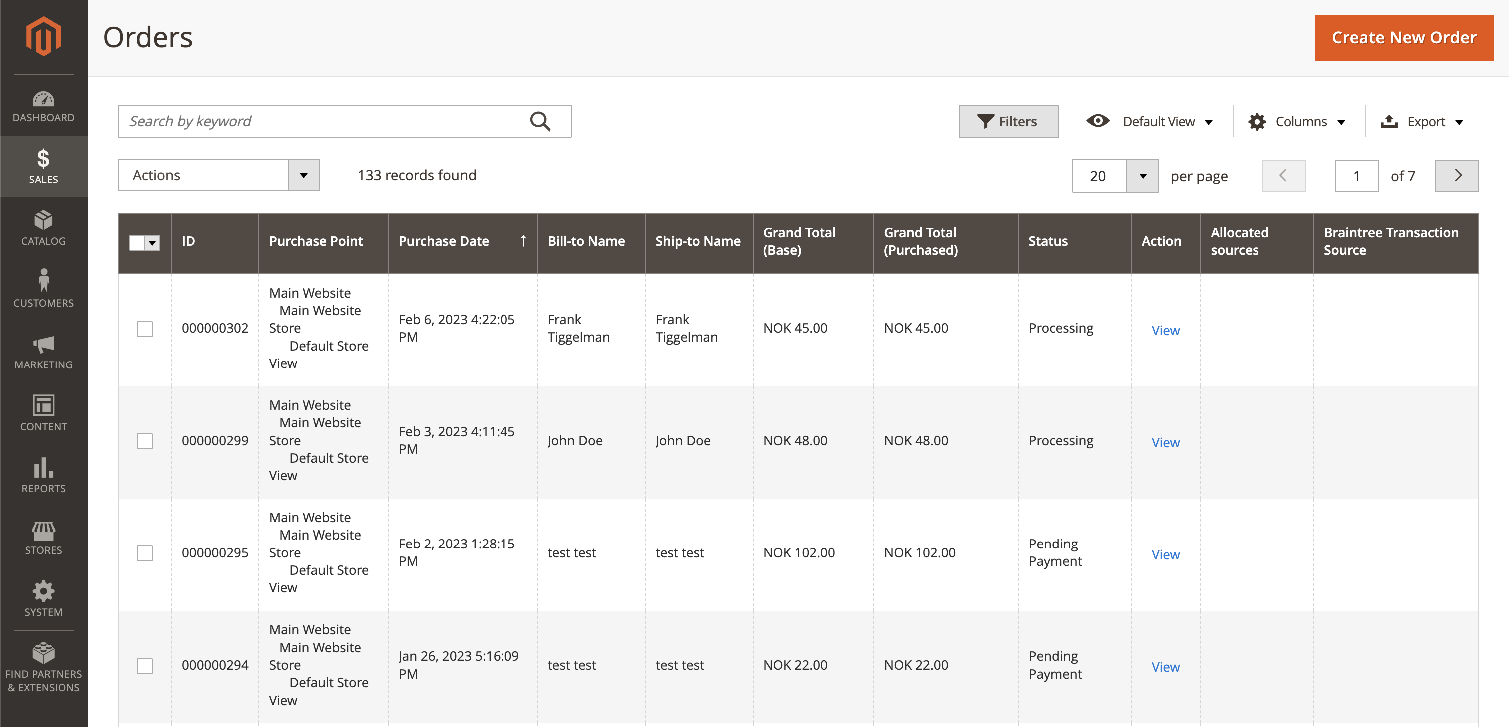 Magento orders