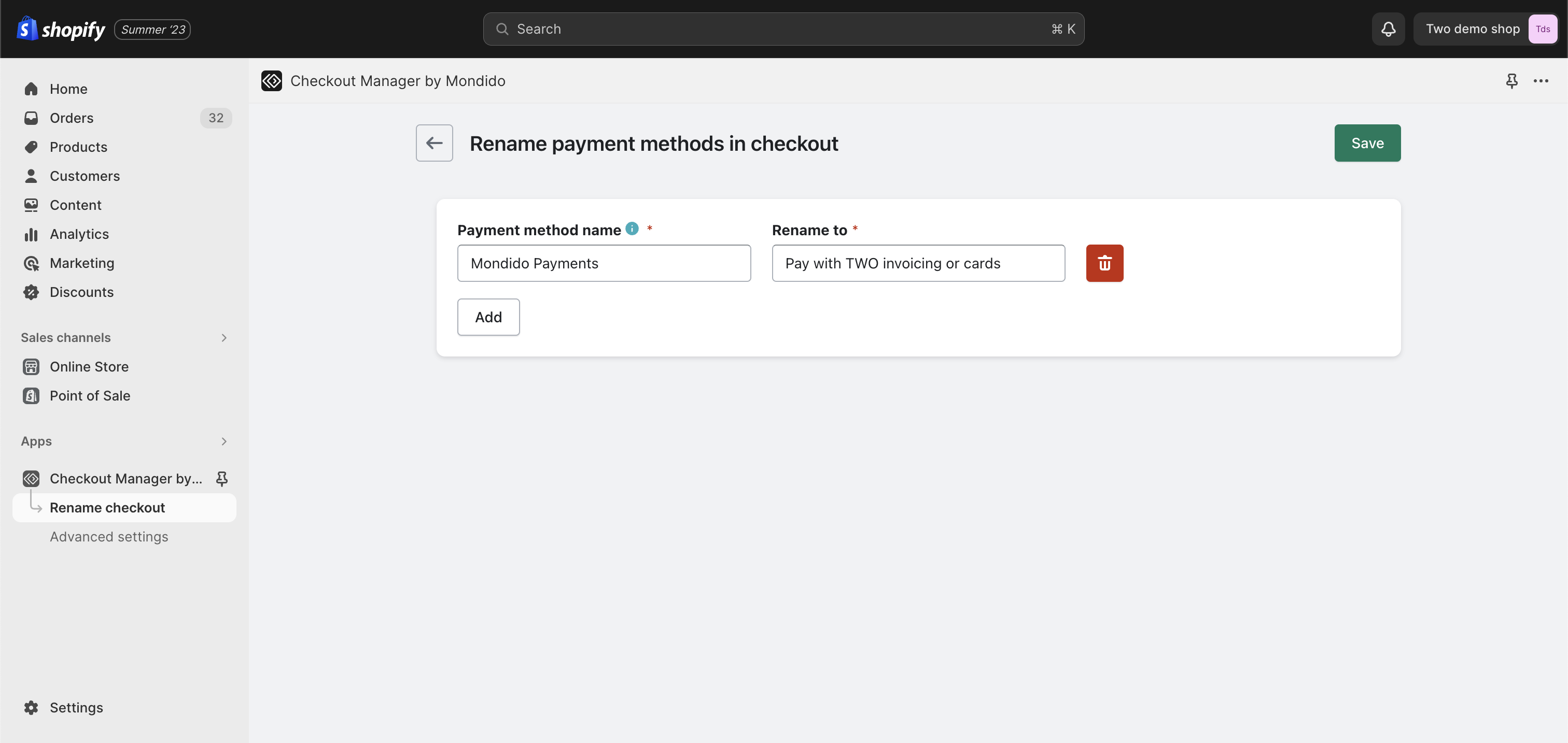 Mondido change payment name