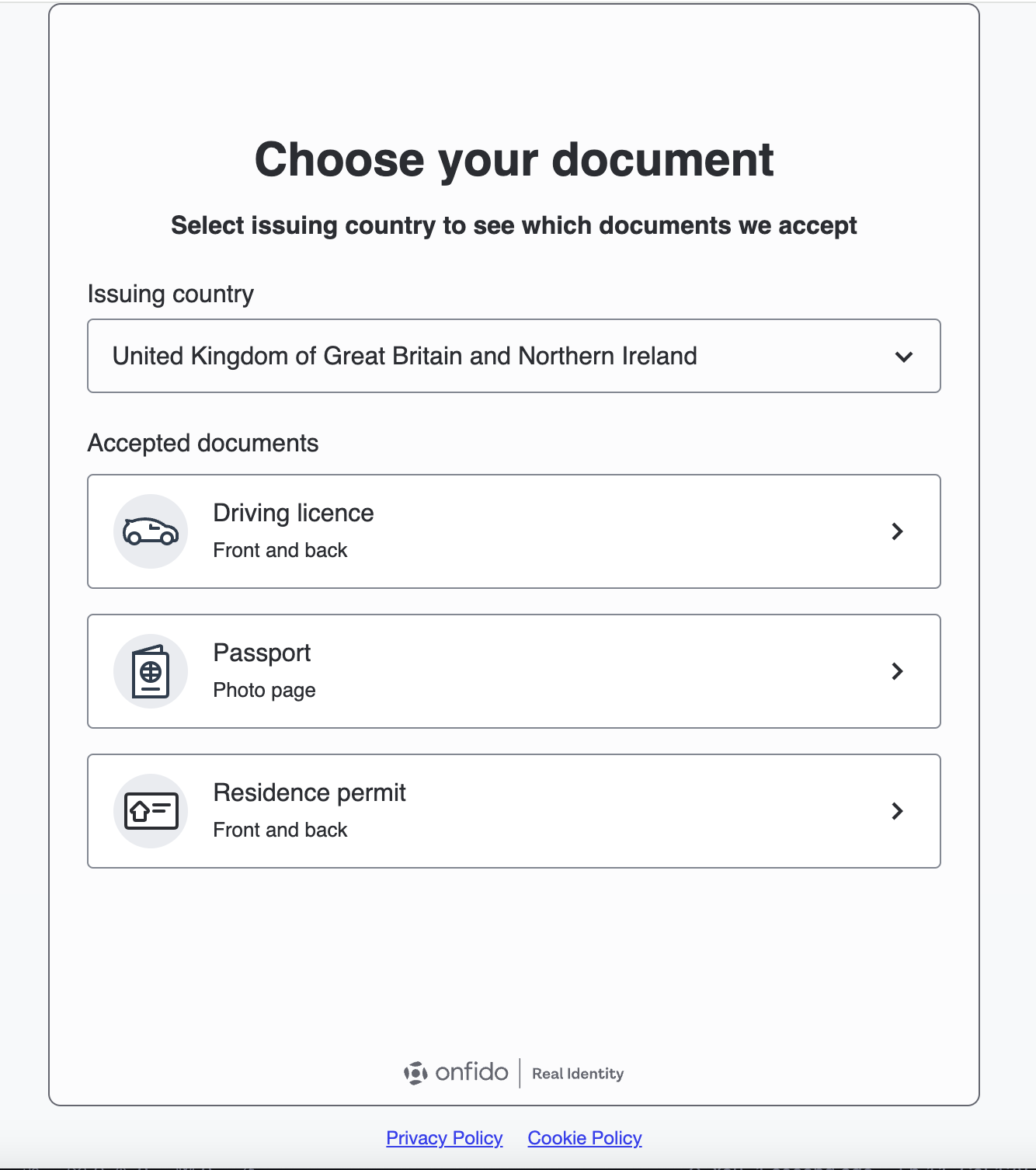 Onfido Document Upload UI in Sandbox