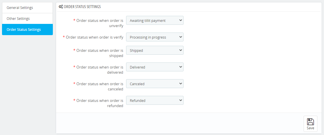 Order status settings