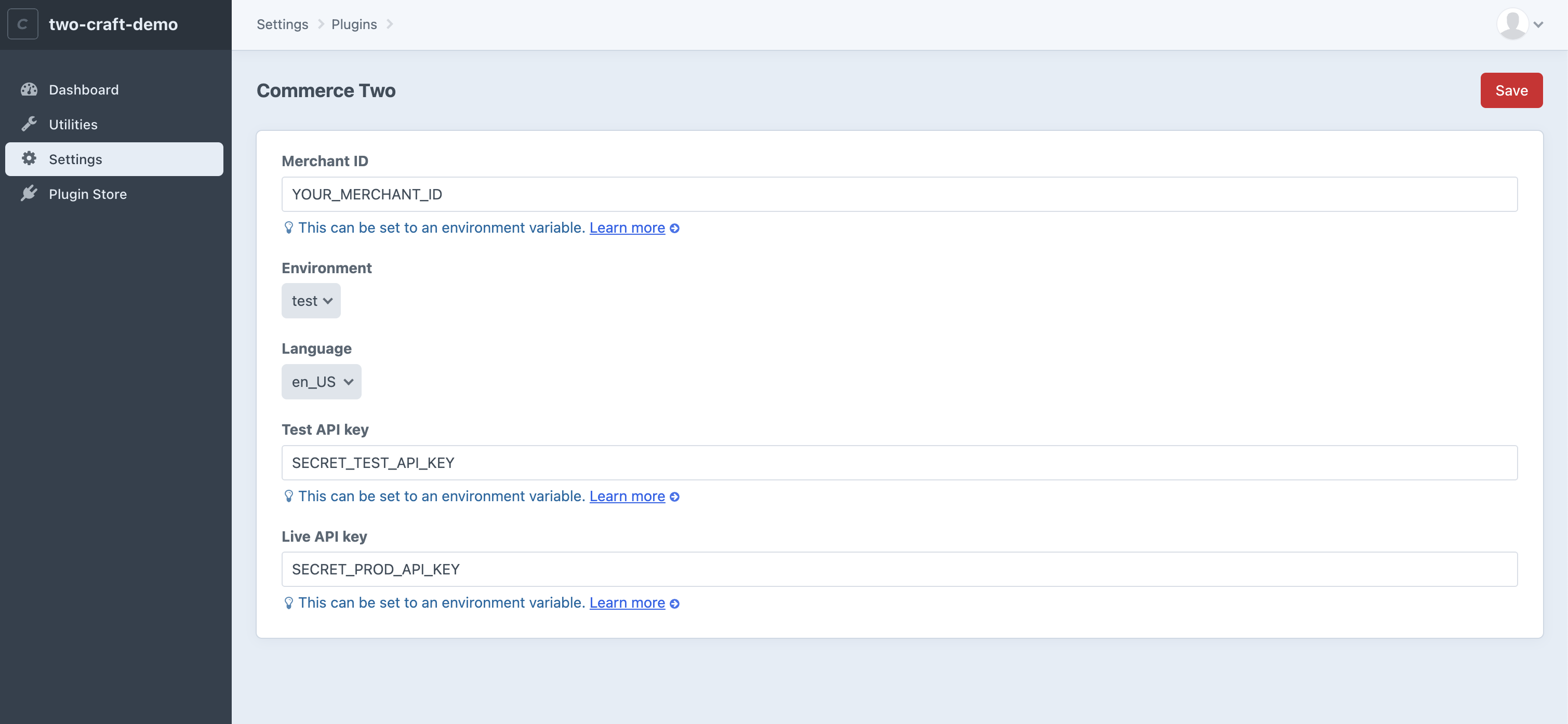 Plugin configuration