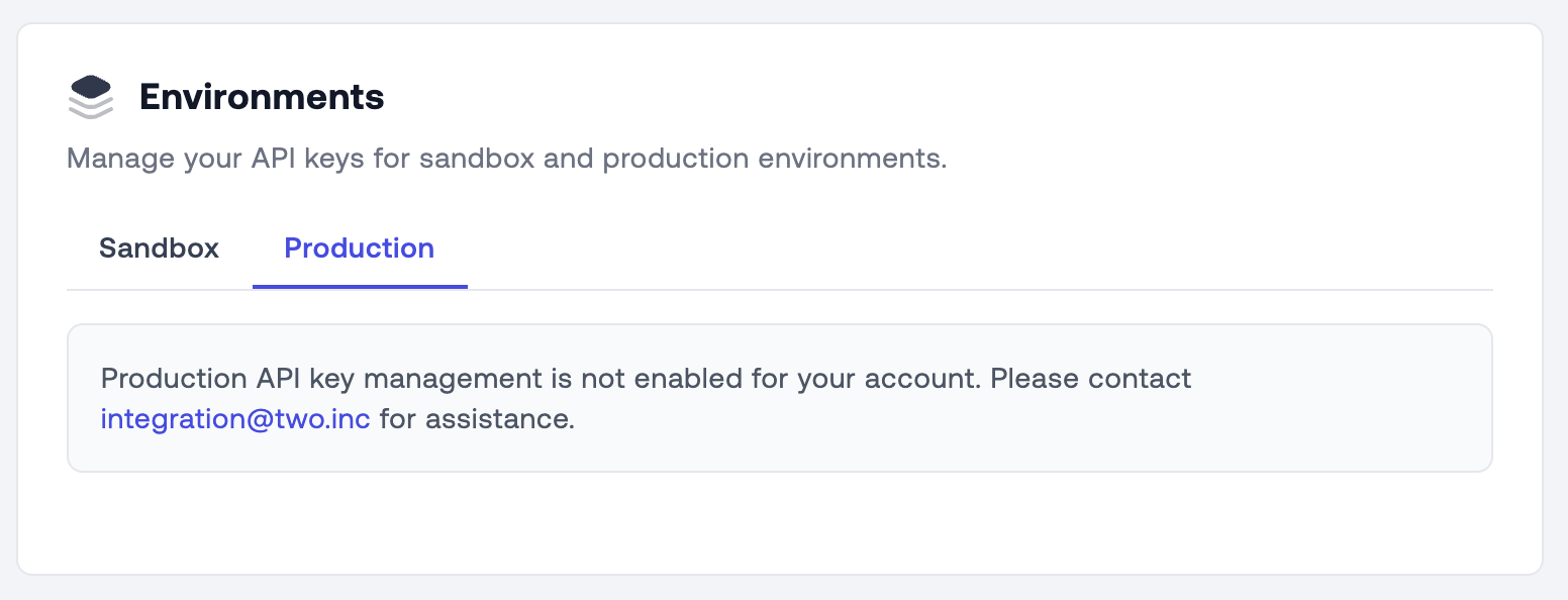 Production API Key Management Disabled