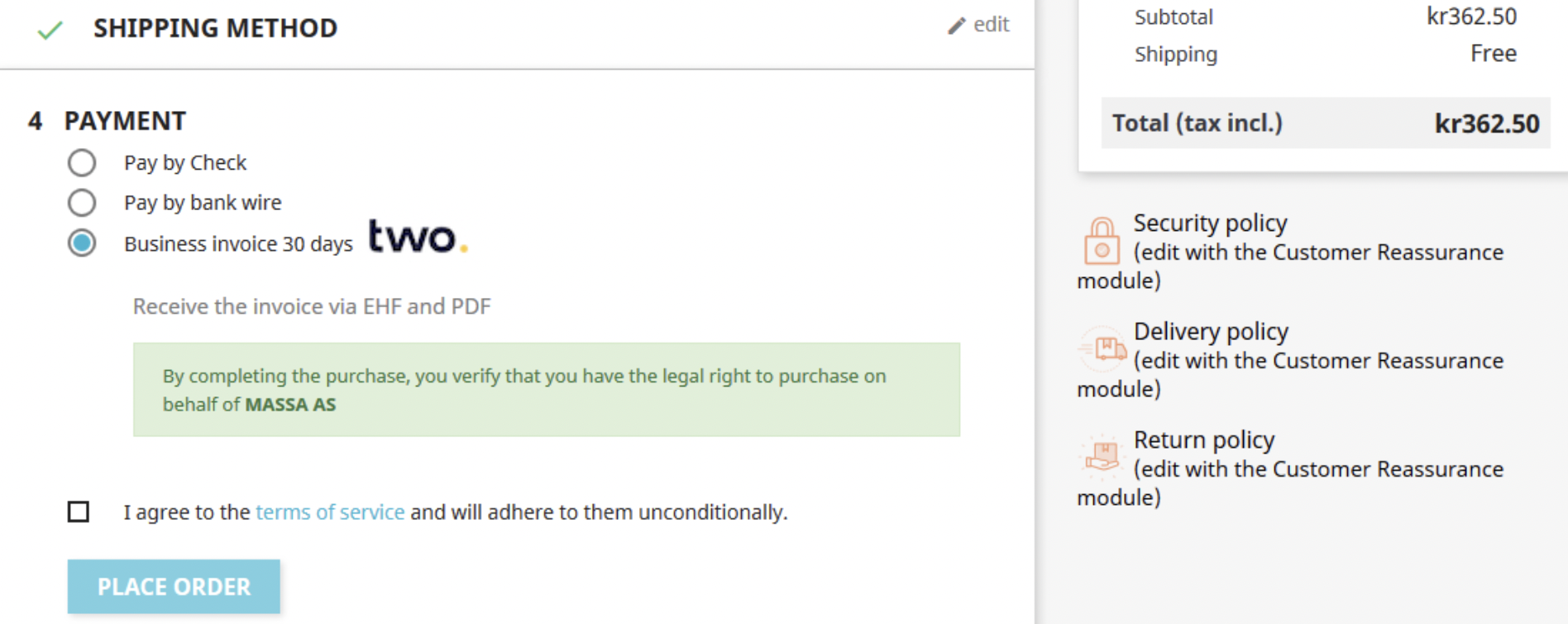 Frontend checkout