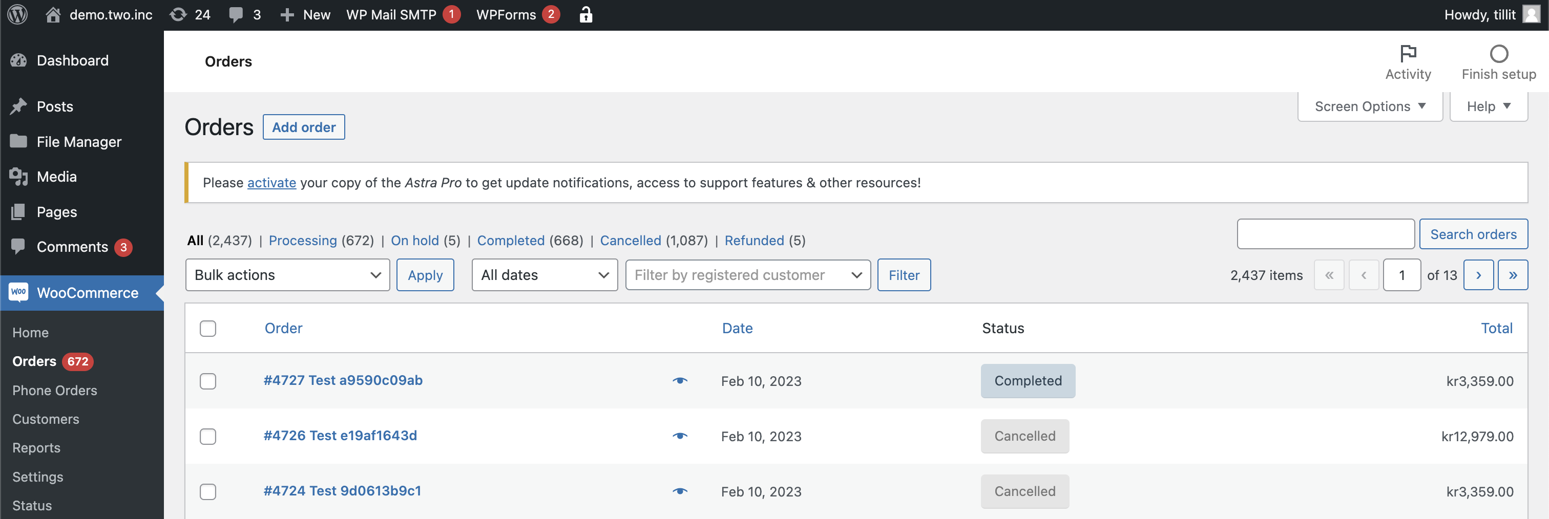 WooCommerce orders