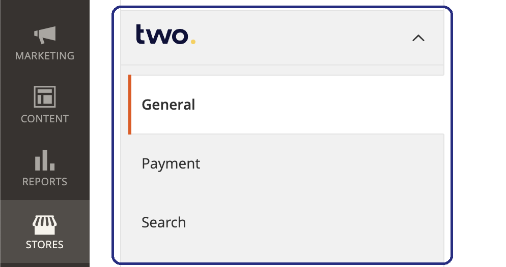 Screenshot of Magento backend showing Two configuration tabs