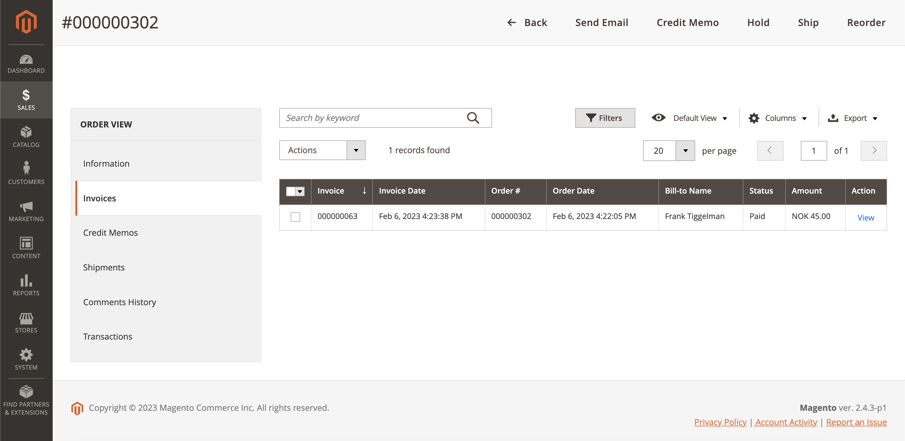 Screenshot of Magento backend showing Two configuration General tab