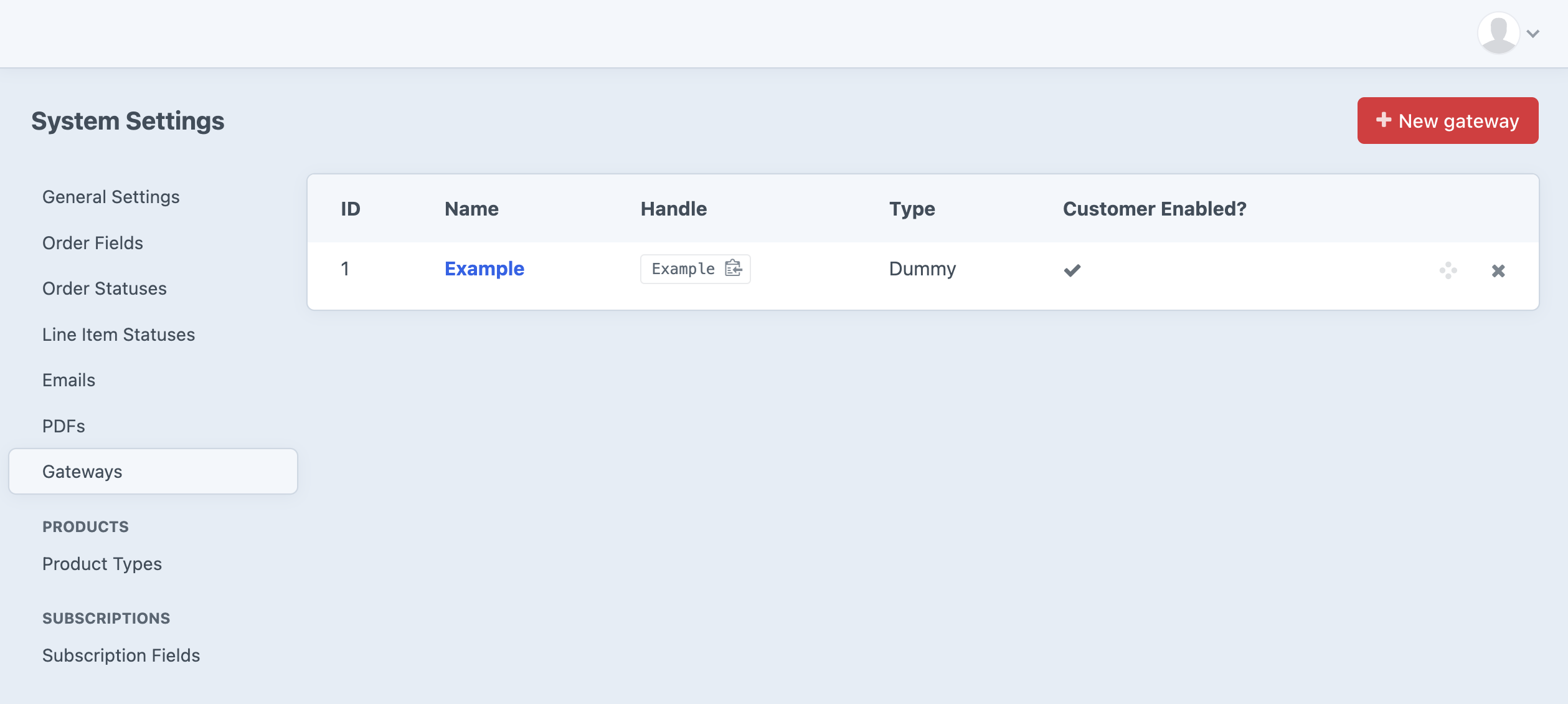 settings page for the payment gateway