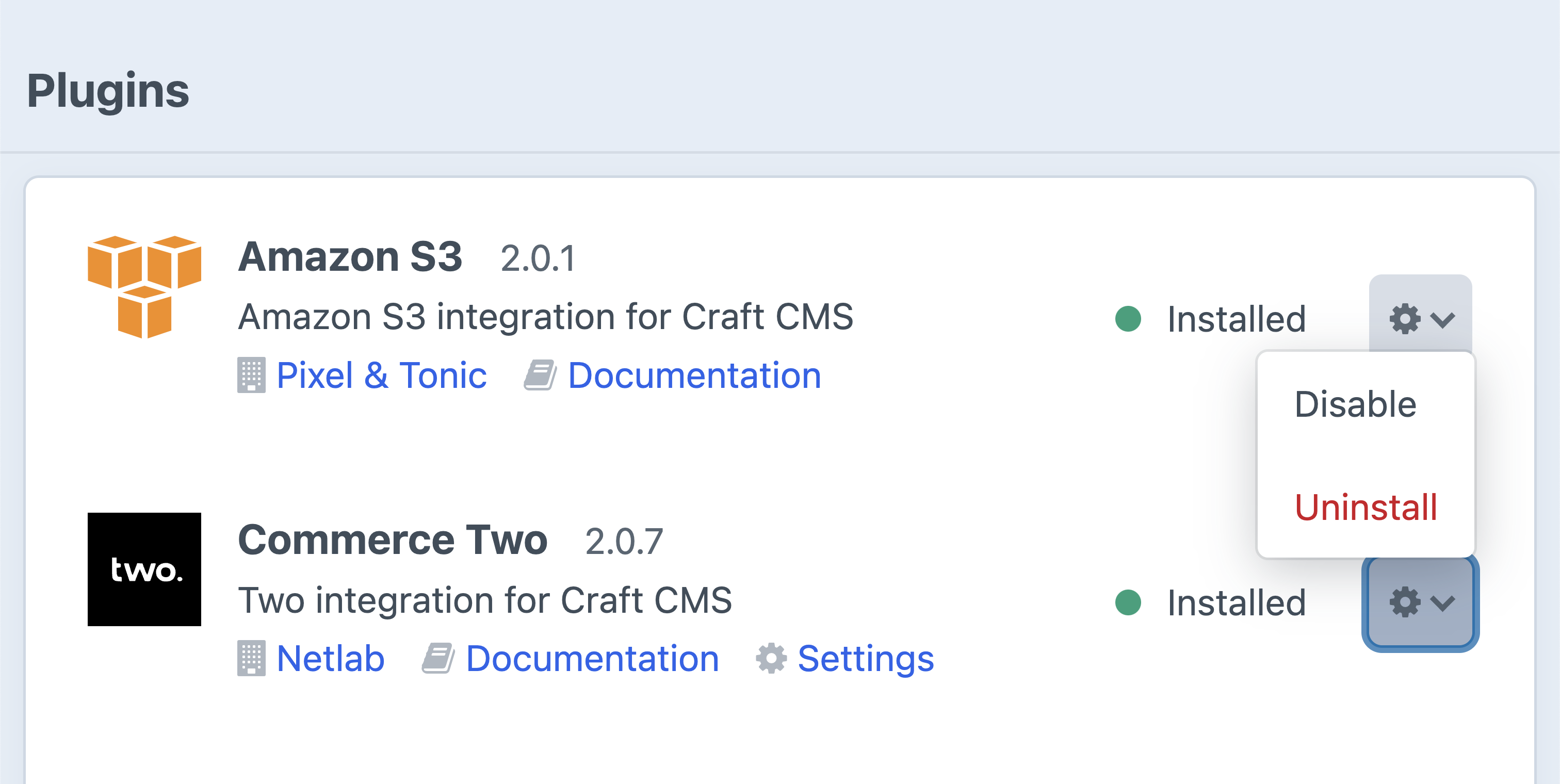 craft admin plugin settings page